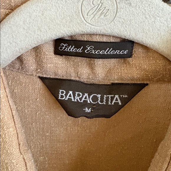 Vintage Baracuta Men’s Tan Linen Gauze Button-Down Shirt - Picture 5 of 6